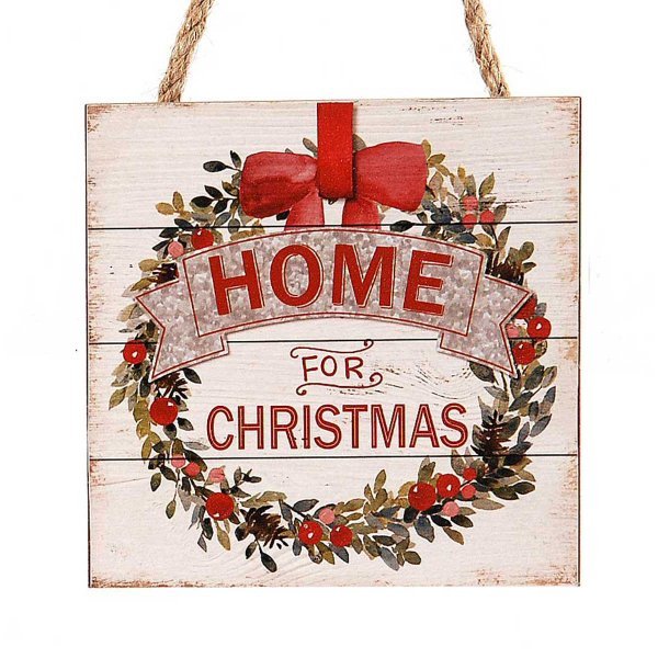 Χριστουγεννιάτικο Ξύλινο Καδράκι Λευκό με "Home for Christmas" (10cm)